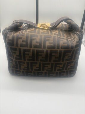 Fendi Brown/Black FF Monogram Men's Toiletry Pouch with Gold Hardware